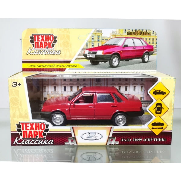 Машина металл LADA-21099 "СПУТНИК" 12 см, двери, багаж, инерц, красный, кор. Технопарк в кор.2*36шт