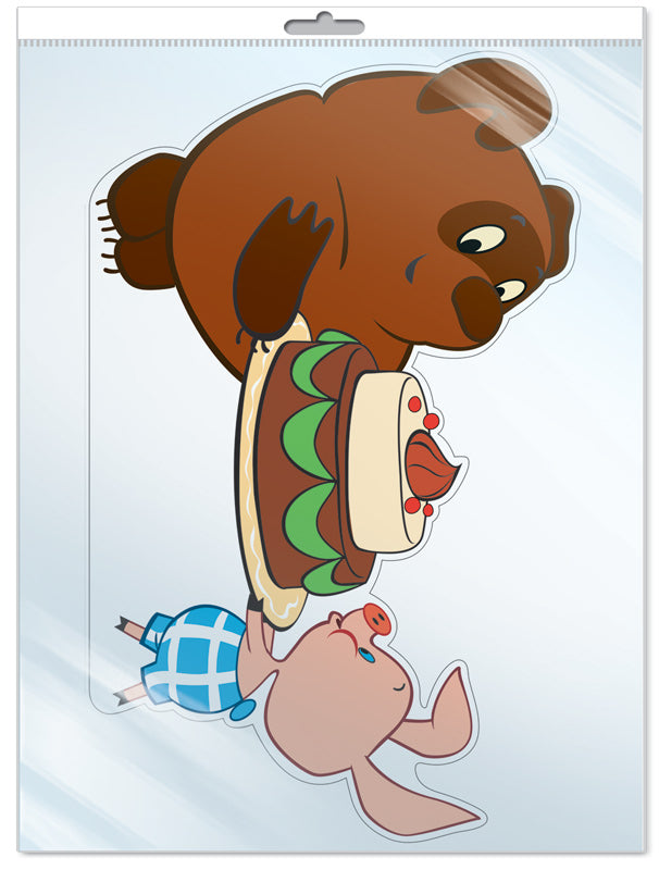 *Ф2-12616-П ПЛАКАТ ВЫРУБНОЙ А3 В ПАКЕТЕ. Винни-Пух и Пятачок с тортом из м-ф Винни-Пух (с блестками в индивидивидуальной упаковке с европодвесом и клеевым клапаном)