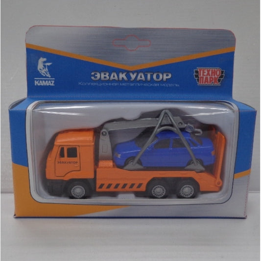 Machine en métal KAMAZ ЭВАКУАТОР, 12 см,дв.,подв.дет.,инер.+machine 7,5 см, кор. Parc technologique en cor.2*24шт