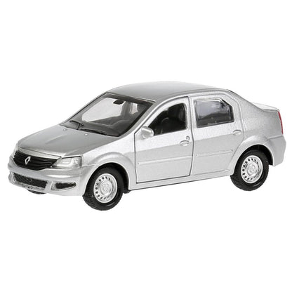 Machine en métal "RENAULT LOGAN"12 cm, ouverte. двери, инерц, серебристый, в кор. Parc technologique dans le cor.2*36шт