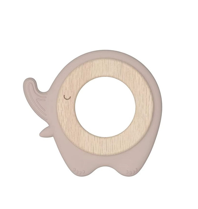 Angel dreams. SK2016-2 Прорезыватель силиконовый с деревянным кольцом "Слоник" (пыльная роза)