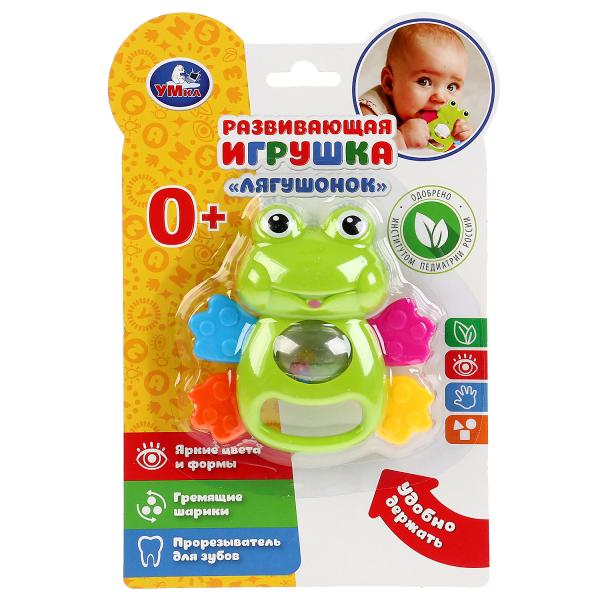Развивающая игрушка погремушка лягушонок "УМКА", на карт. (русс. уп.) в кор.2*180шт