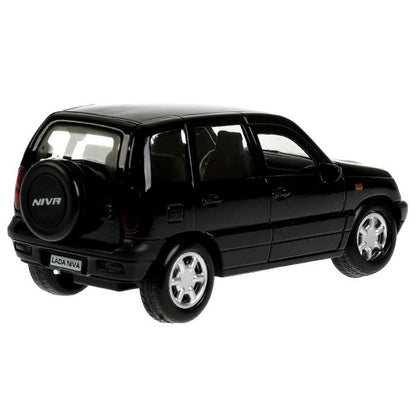 Машина металл LADA NIVA длина 12 см, двери, багаж, инерц, черный, кор. Технопарк в кор.2*36шт