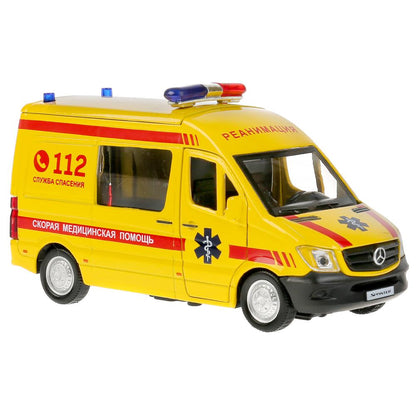 Машина металл свет-звук "mercedes-benz sprinter реанимация" 14см,инерц. dans le cor. Parc technologique en cor2*32шт