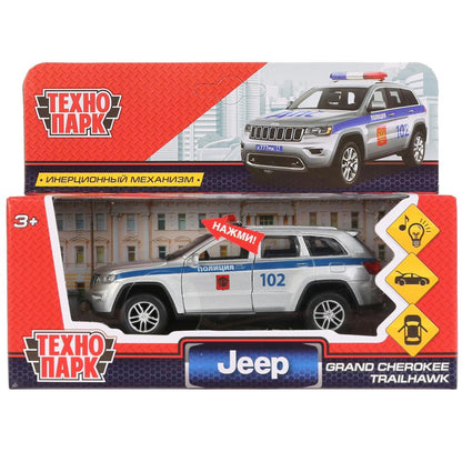 Machine en métal pour véhicule JEEP GRAND CHEROKEE ПОЛИЦИЯ 12 см, дв, баг, ин, kor. Parc technologique dans le cor.2*36шт