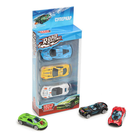 Machine en métal ROAD RACING pour SUISSE 7 cm, 3 pièces, dans un assortiment, cor. Parc technologique dans le cor.2*96шт