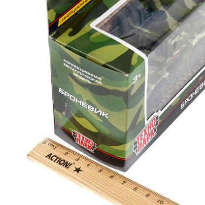 ТМ ТЕХНОПАРК. МЕТАЛЛ БРОНЕВИК 12СМ, ОТКРЫВ.ДВЕРИ, БАГАЖ., ВРАЩ. ПУШКА, ИНЕРЦ. В РУСКОР. dans le cor.2*24шт