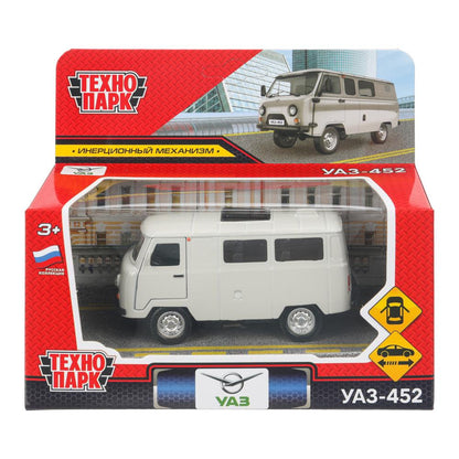 Машина металл уаз-452 "буханка" 10,5 см, дв, инерц, серебристый, кор. Технопарк в кор.2*36шт