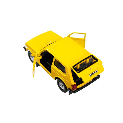 Machine en métal LADA 4x4 12 cm, double, bagage, inerce, jaune, cor. Parc technologique dans le cor.2*36шт
