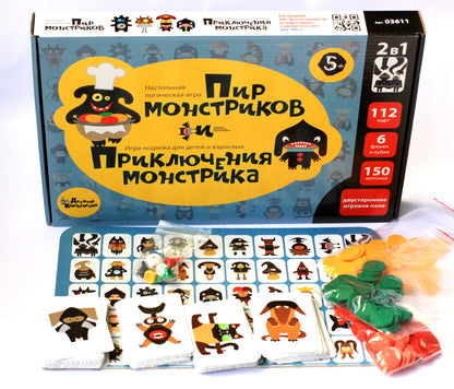 ИГРА НАСТОЛЬНАЯ 2 В 1 "ПИР МОНСТРИКОВ. ПРИКЛЮЧЕНИЯ МОНСТРИКА" в cor.5шт