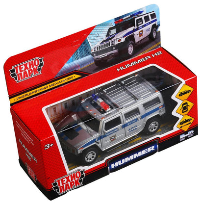 Machine en métal "hummer h2 policia" 12 cm, ouverte, inerte, серебристый в кор. Parc technologique dans le cor.2*36шт
