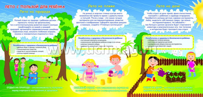 ФГОС ДО Лето с пользой для ребёнка. Ширмы с информацией для родителей и педагогов из 6 секций. (Размер 200х280, картон мелованный, пл. 375)