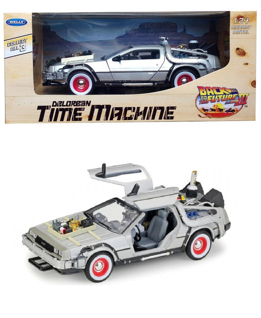 Welly. Машинка 1:24 Назад в будущее Delorean "Back to the Future 3" серебристый арт.WT22444