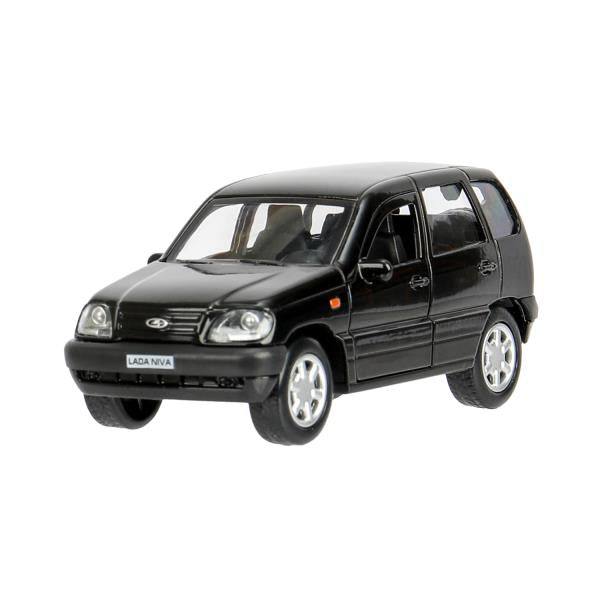 Машина металл LADA NIVA длина 12 см, двери, багаж, инерц, черный, кор. Технопарк в кор.2*36шт