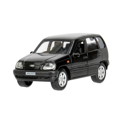 Машина металл LADA NIVA длина 12 см, двери, багаж, инерц, черный, кор. Технопарк в кор.2*36шт