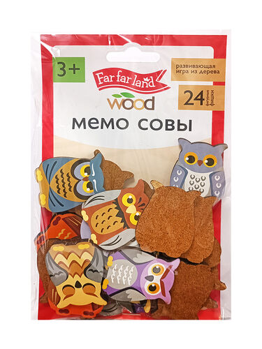 Игра настольная деревянная МЕМО "Совы" (24 фишки в пакете) Far far land wood