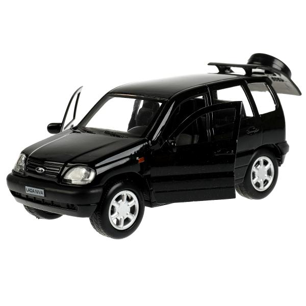 Машина металл LADA NIVA длина 12 см, двери, багаж, инерц, черный, кор. Технопарк в кор.2*36шт