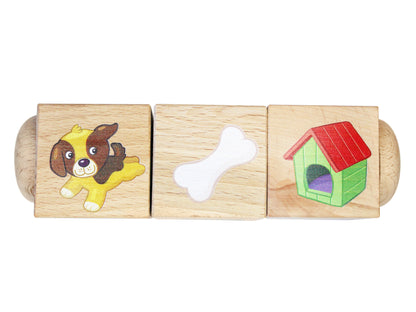 Кубики деревянные на оси "Кто где живет и что ест?" (3 cubes)