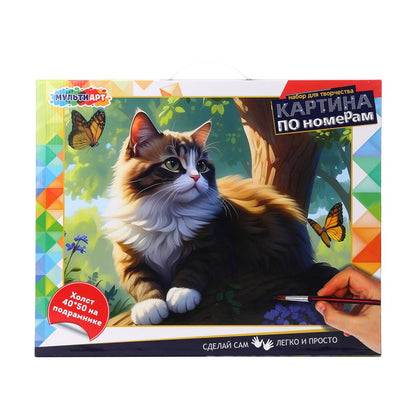 Холст по номерам 40*50 см котик на дереве МУЛЬТИ АРТ в кор.24шт