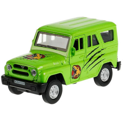 Machine en métal UAZ HUNTER ДИНОЗАВРЫ 11,5 см, двер, багаж, ин, салатовый, кор. Parc technologique dans le cor.2*36шт