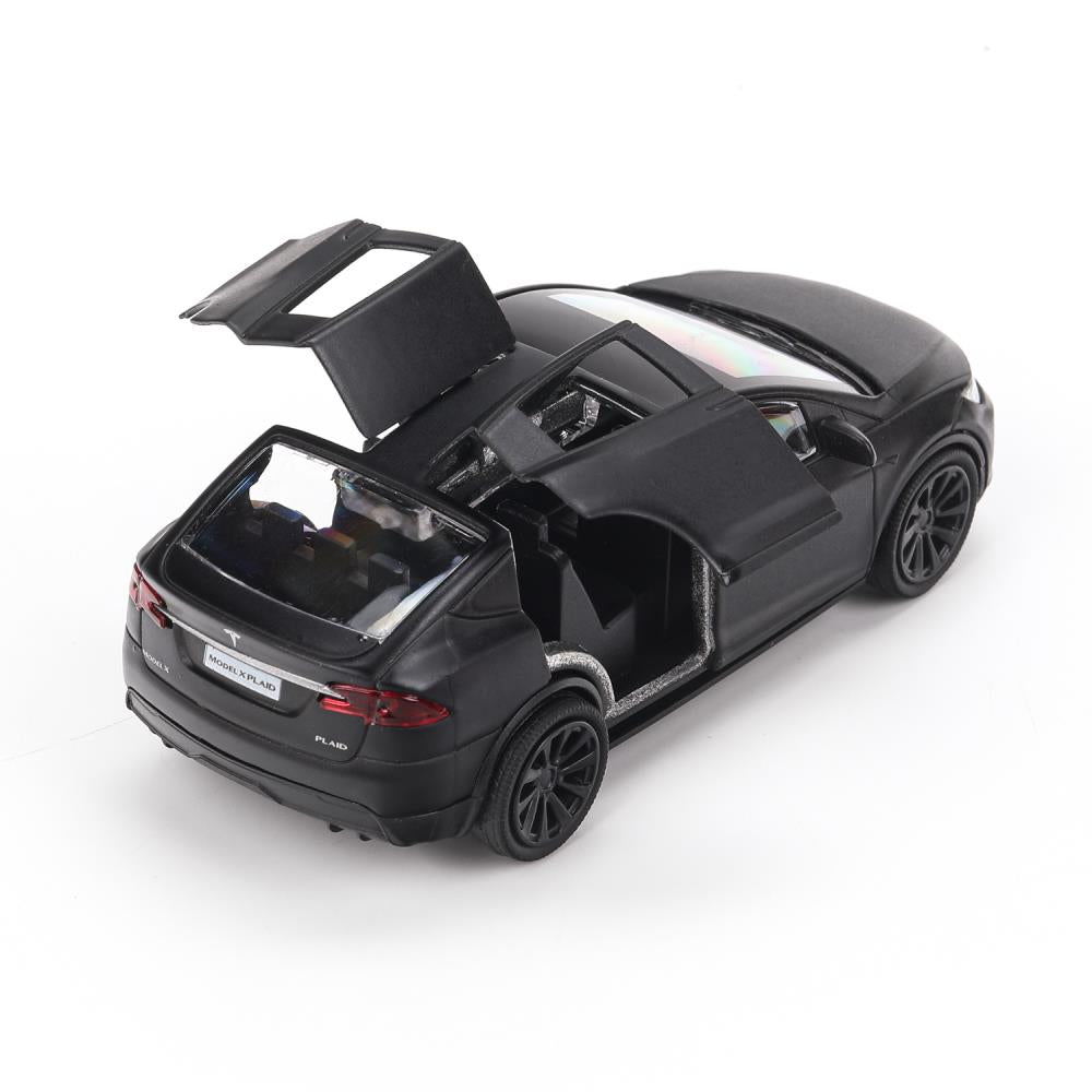 Машина металл свет-звук tesla model x plaid 12 см, двери, черный мат, кор. - в кор.2*36шт