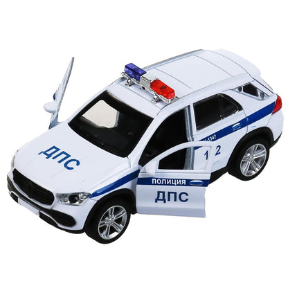 Машина металл свет-звук MERCEDES-BENZ GLE ПОЛИЦИЯ 12 см, двери, багаж, кор. Технопарк в кор.2*36шт