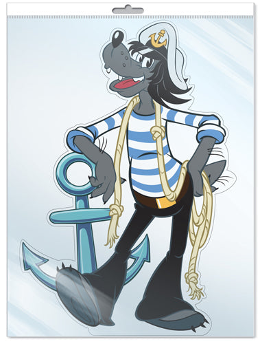 *Ф2-12652-П ПЛАКАТ ВЫРУБНОЙ А3 В ПАКЕТЕ. Волк с якорем из мультфильма Ну, погоди! (С блестками в индивидивидуальной упаковке с европодвесом и клеевым клапаном)