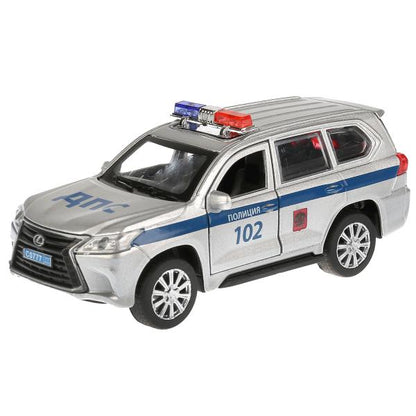Machine en métal LEXUS LX-570 ПОЛИЦИЯ 12 см, double, bagage, инерц, сер, в кор. Parc technologique dans le cor.2*36шт