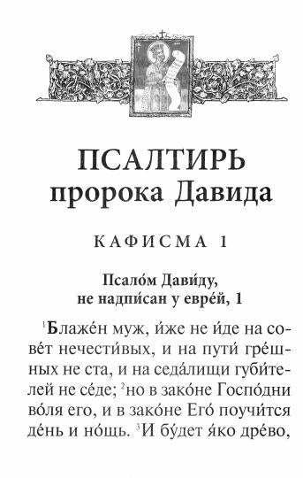 Псалтирь с молитвами о живых и усопших, с указанием чтений на всякую потребу: на церковнославянском языке, крупным шрифтом (красная)