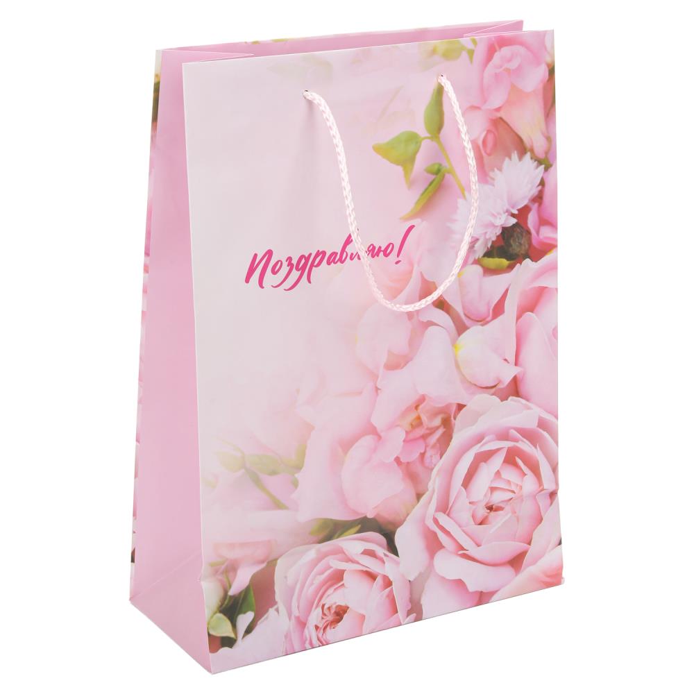 Пакет подарочный МАТОВЫЙ ml,розочки,140 гр/м2 ЧУДО ПРАЗДНИК в кор.10*12шт