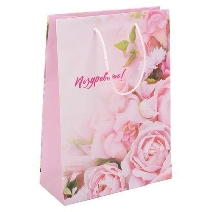 Пакет подарочный МАТОВЫЙ l,розочки,140 гр/м2 ЧУДО ПРАЗДНИК в кор.10*12шт
