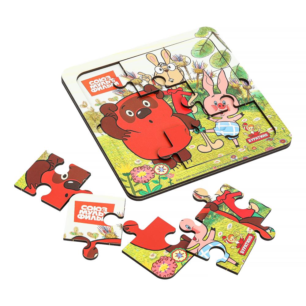 Игрушка деревянная пазл 15*15 см. СОЮЗМУЛЬТФИЛЬМ терм. пакет Буратино в кор.20шт
