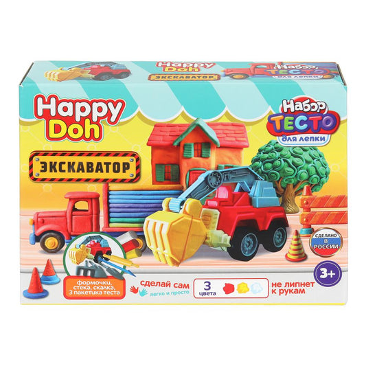 Набор для лепки с формочками ЭКСКАВАТОР, 24 см HAPPY DOH в кор.8шт