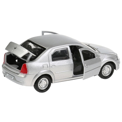 Machine en métal "RENAULT LOGAN"12 cm, ouverte. двери, инерц, серебристый, в кор. Parc technologique dans le cor.2*36шт