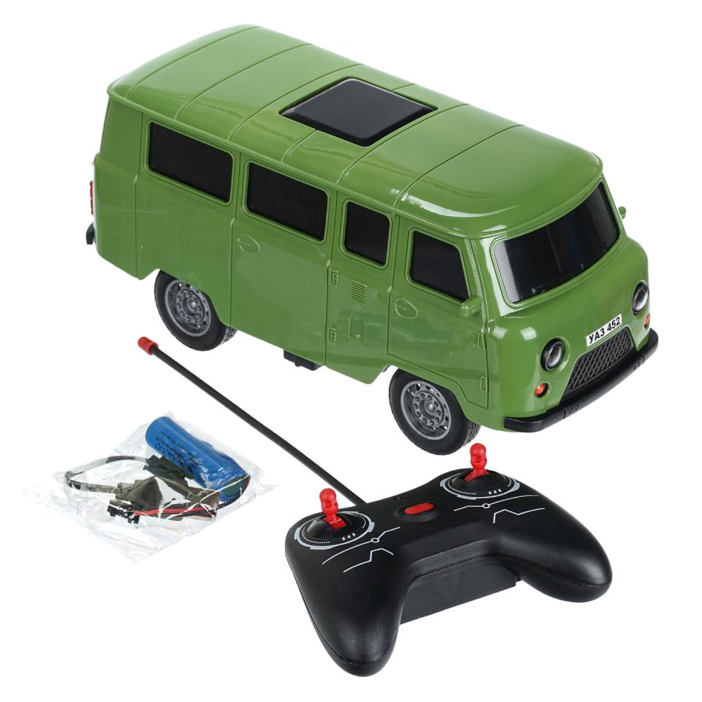 Машина р/у UAZ 452 буханка 25 см, свет, зеленый, кор. Технопарк в кор.24шт