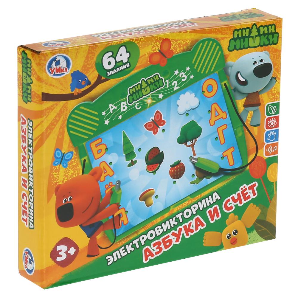 Викторина МИМИМИШКИ азбука и счет 64 задания на бат., со светом ТМ "Умка" в русс. кор. в кор.120шт