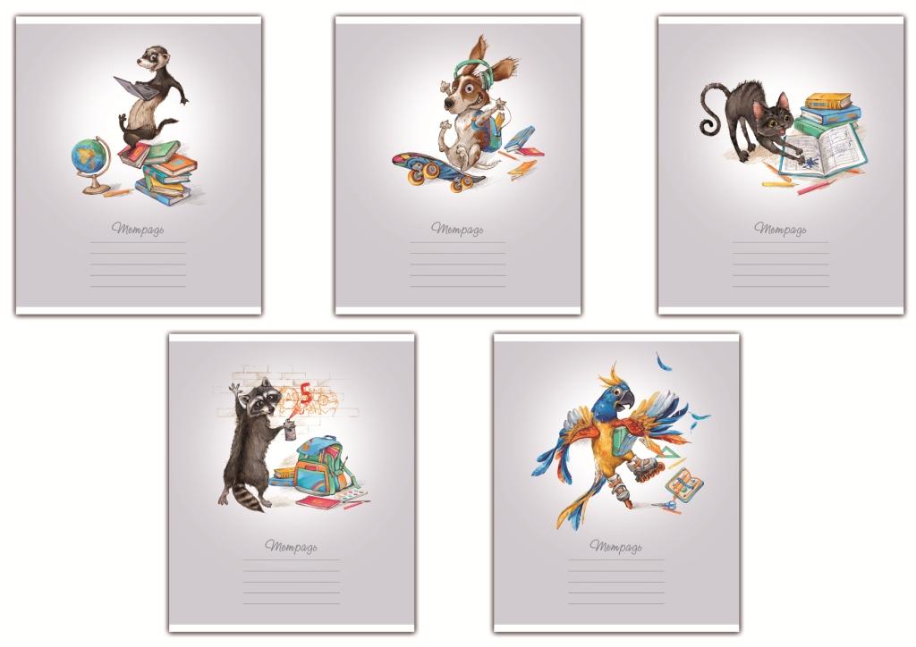 Тетрадь 24л,клетка,ОЗОРНЫЕ ЗВЕРИ,5видов,42921-25