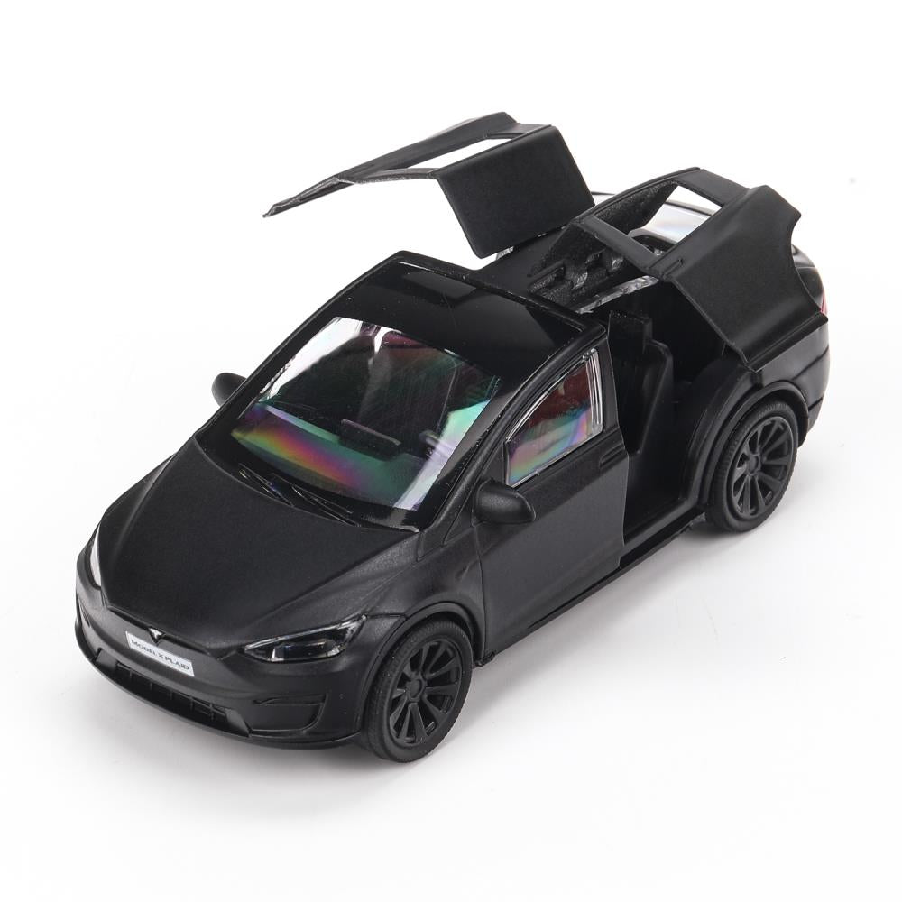 Машина металл свет-звук tesla model x plaid 12 см, двери, черный мат, кор. - в кор.2*36шт