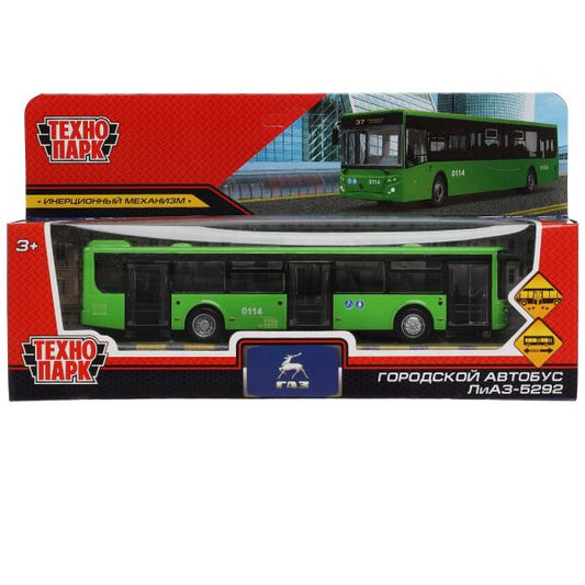 LIAZ5292-18-GN 326458 Модель металл АВТОБУС ЛИАЗ-5292 длина 18 см, двери, инерц, зеленый, кор. Техно