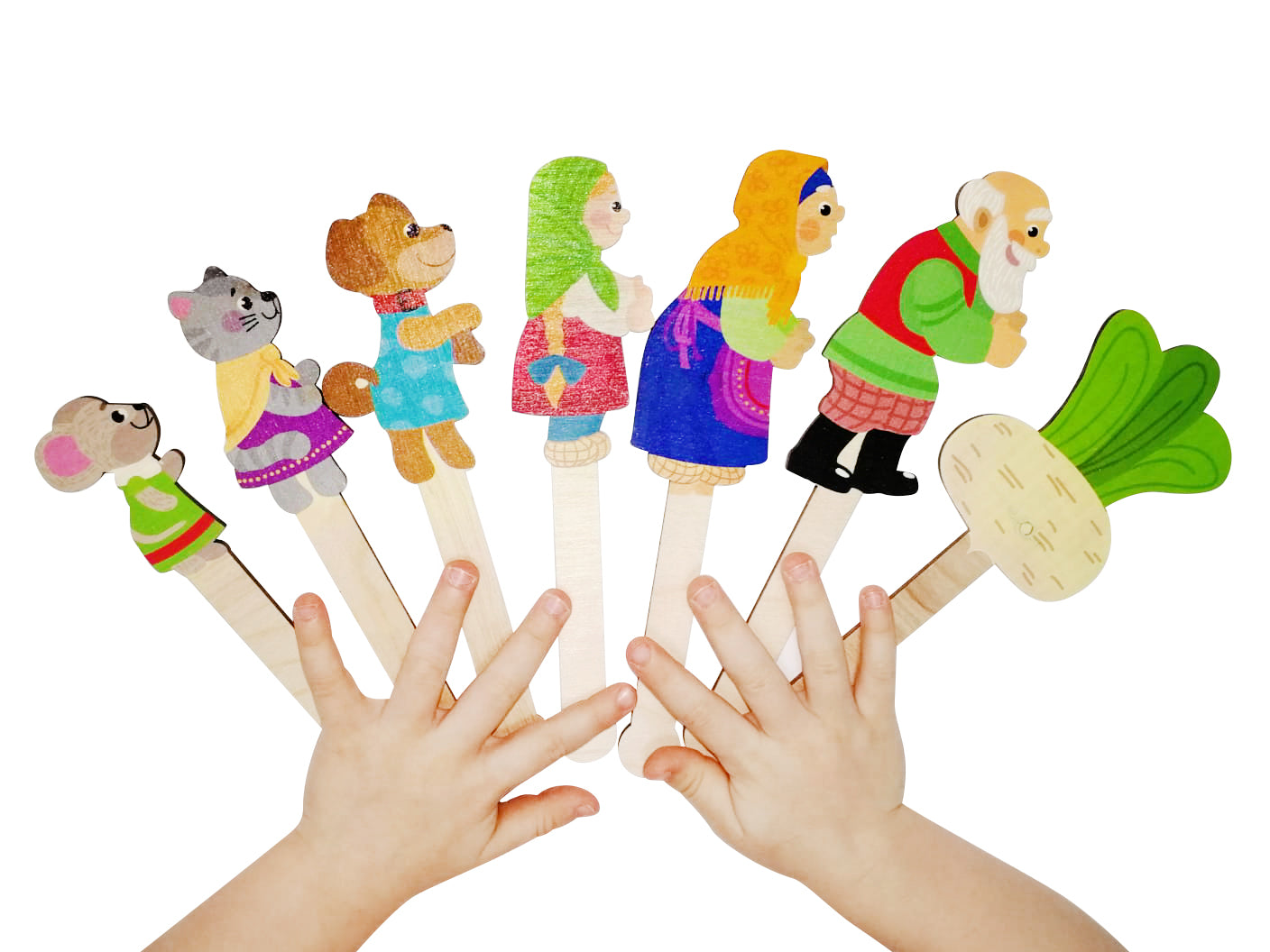 Театр штоковый. Набор кукол и декораций. Любимые сказки. "Репка", "Курочка Ряба", "Страшный Пых"