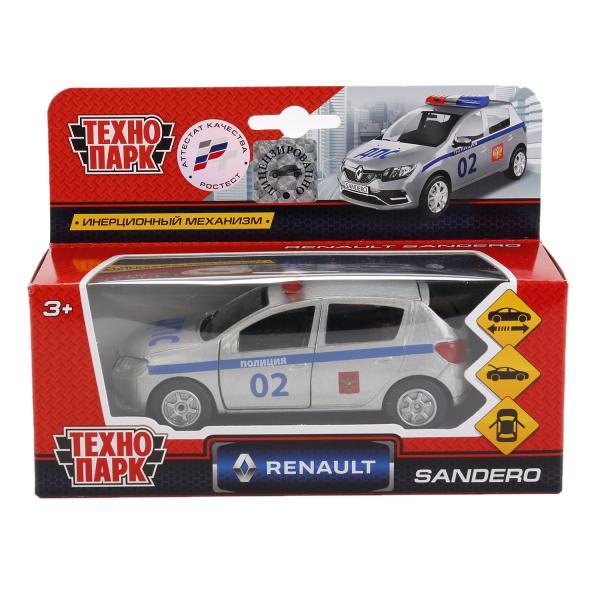 Machine en métal RENAULT sandero ПОЛИЦИЯ, 12 см, double, bagag., инерц., kor. Parc technologique en cor.2*24шт