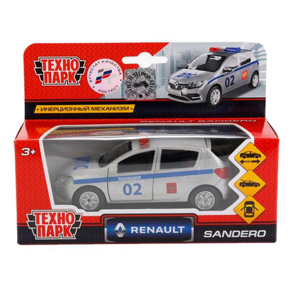 Machine en métal RENAULT sandero ПОЛИЦИЯ, 12 см, double, bagag., инерц., kor. Parc technologique en cor.2*24шт