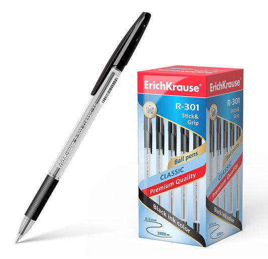 Ручка шариковая ErichKrause R-301 Classic Stick&Grip 1.0, цвет чернил черный (в коробке по 50 шт.)