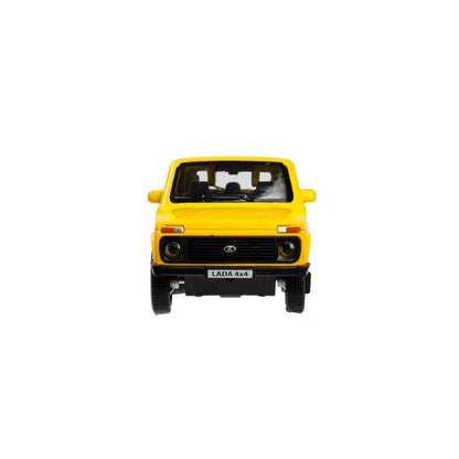 Machine en métal LADA 4x4 12 cm, double, bagage, inerce, jaune, cor. Parc technologique dans le cor.2*36шт