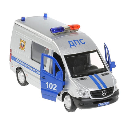 Машина "mercedes-benz sprinter полиция" 14см, открыв. двери, инерц. в кор Технопарк в кор.2*32шт