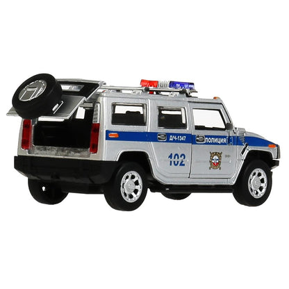 Machine en métal "hummer h2 policia" 12 cm, ouverte, inerte, серебристый в кор. Parc technologique dans le cor.2*36шт