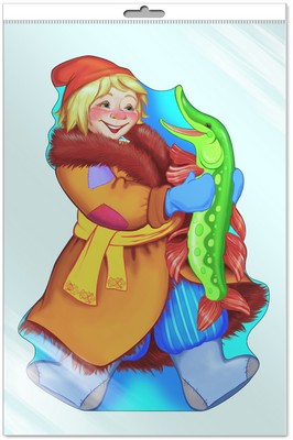 *Ф-7489-П ПЛАКАТ ВЫРУБНОЙ А3 В ПАКЕТЕ. Емеля с щукой (с блестками в индивидивидуальной упаковке с европодвесом и клеевым клапаном)