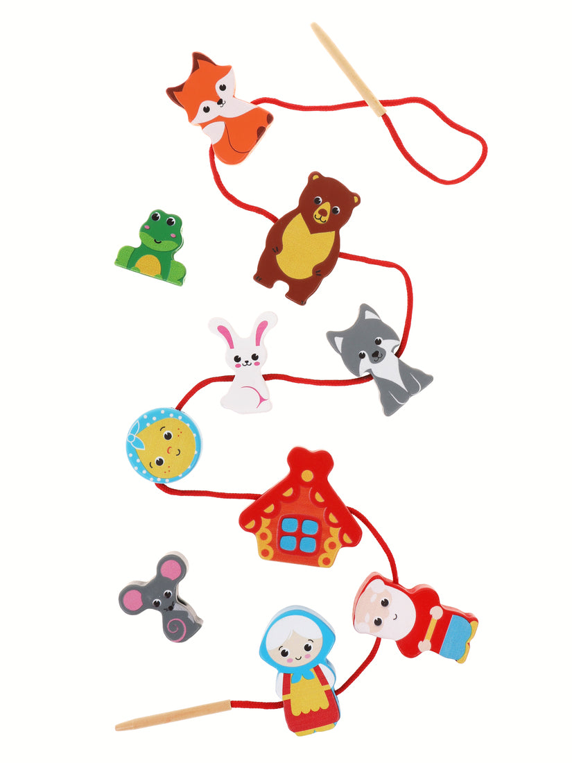 MAPACHA. 76807 Шнуровка-сказка 2в1 "Теремок + Колобок": 10 дет 3-6 см, шнурок МРЦ 490 руб.