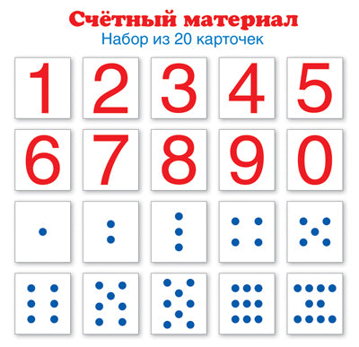 Счетный материал. Набор из 20 карточек. Цифры, числовые кружки (Математические ступеньки, 4-5 лет, 5-6 лет, 6-7 лет)