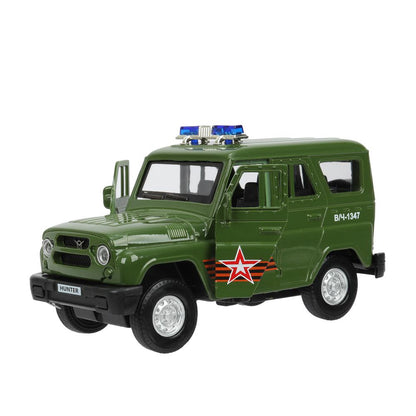 Машина металл свет-звук UAZ HUNTER АРМИЯ РОССИИ 12 см, двер, багаж, ин, кор. Технопарк в кор.2*36шт